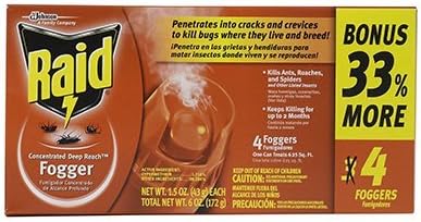 Raid, One Pack of 4-Count, 1.5 OZ, Concentrated Fogger Value Pack.