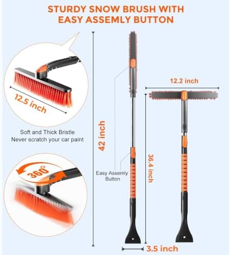 DooGooCoo 42" Extendable Snow Brush & Ice Scrapers for Car Windshield
