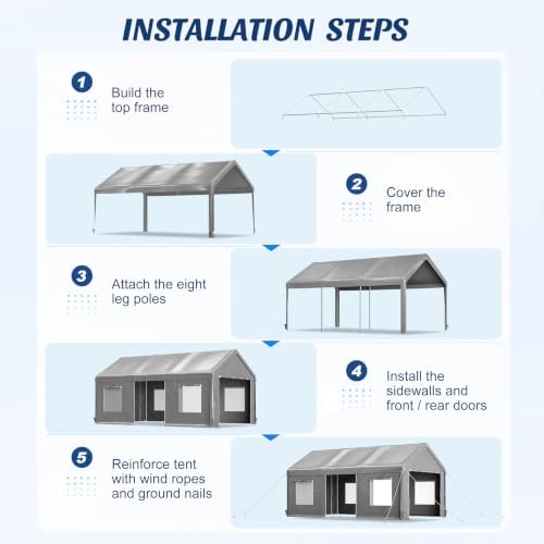 12x20ft Heavy Duty Carport Portable Garage Car Canopy with All-Season Tarp