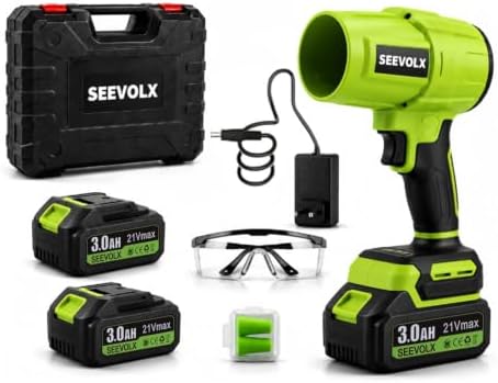 SEEVOLX Turbo Jet Cordless Leaf Blower with 2 x 21V 3.0Ah Batteries & Charger, 700 CFM Lightweight Handheld Blower, 800,000 RPM High Speed Motor, 50+ m/s Air Speed for Lawn, Leaves, Dust & Car Drying