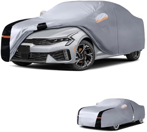 Multi-Layer Car Cover Custom Fit for Kia K5(2020-2026), 100% Waterproof All Weather for Automobiles, Gift with Towel, Heavy Duty Car Covers for Rain Sun UV Protection with Door Zipper
