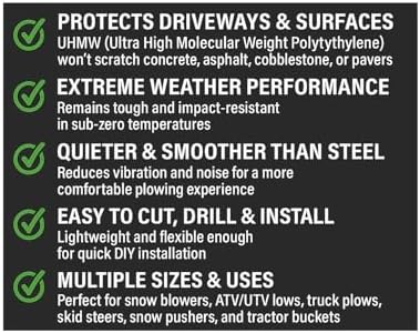 UHMW Snow Plow Poly Cutting Edge Industrial Strength 3/4" X Thick X 4" Wide Driveway Safe plow Blade, Poly plow Cutting Edge, Snow Blower Edge, ATV Snow plow Blade (84" Long (2 pcs. @ 42" Long))