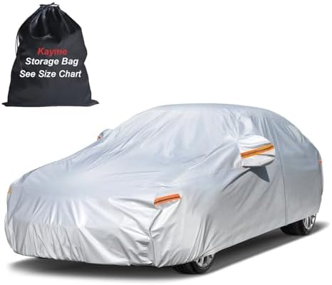 Kayme 6 Layers Car Cover Waterproof All Weather for Automobiles, Outdoor Full Cover Rain Sun UV Protection with Zipper Cotton, Universal Fit for Sedan (194-208 inch)