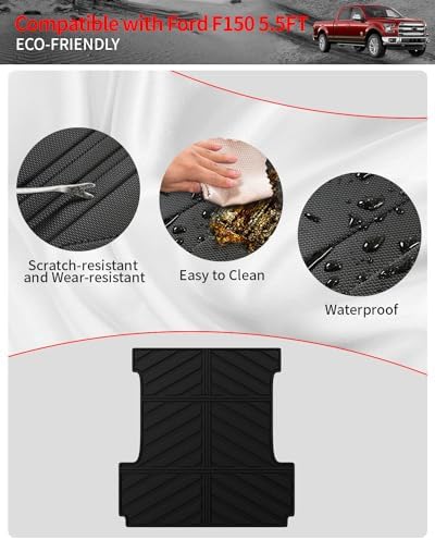 Bed Mat Compatible with 2015-2025 2026 Ford F150 Truck Bed Mat 5.5FT TPE All Weather 5.5 Feet Short Bed Liner 2024 F-150 Accessories (Truck Bed Mat)
