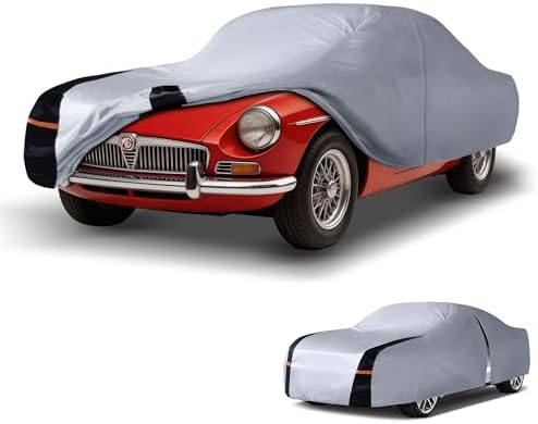 Multi-Layer Car Cover Custom Fit for MG MGB(1962-1981), 100% Waterproof All Weather for Automobiles, Gift with Towel, Heavy Duty Car Covers for Rain Sun UV Protection with Door Zipper