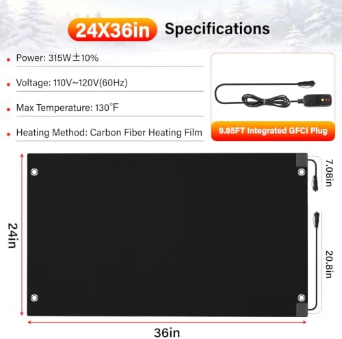 Heated Snow Melting Mat with GFCI,24" x 36" Heated Outdoor Mats for Walkway