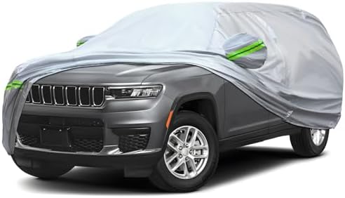 6-Layer Full Car Cover is All-Weather Waterproof, Universal in All Seasons, Snow Prevention, Rainproof, Acid Rainproof, Sunscreen, Ultraviolet-Proof, Fit SUV 205"-216" Green Reflective Strip