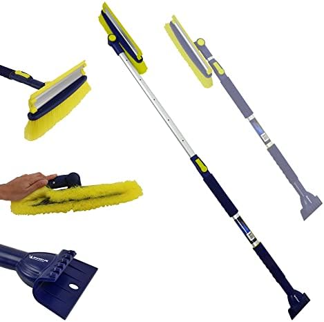 Michelin Snow Brush for Car Windshield (Pack of 2) - Snow and Ice Scraper with 43–63" Extendable Handle, 13" Swivel Head with Squeegee, 5" Heavy Duty Ice Scraper for SUV, Truck, Van, Auto Cleaning