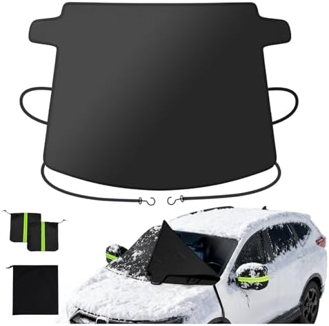 Zanch Windshield Cover for Ice and Snow [3-Second Snow Removal & 7-Layer Full Coverage] 6-Point Snowproof Fixation & Reflective Mirror Covers, Fits SUVs XL (66'' x 52'')