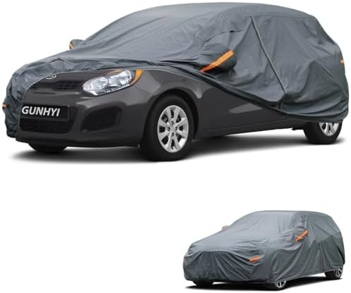 GUNHYI Premium Car Cover Custom Fit Kia Rio Hatchback, 16 Layers Heavy Duty Car Cover Waterproof All Weather with Zipper Door for Sun Rain Snow Dust Uv Protection