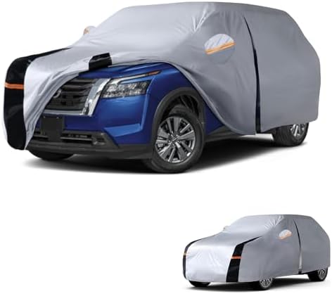 Multi-Layer Car Cover Custom Fit for Nissan Pathfinder(2004-2026), 100% Waterproof All Weather for Automobiles, Gift with Towel, Heavy Duty Car Covers for Rain Sun UV Protection with Door Zipper