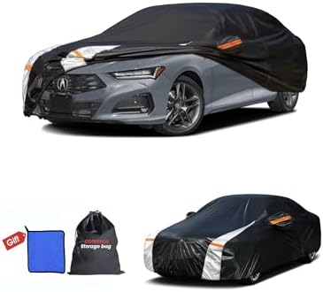 Multi-Layer Car Cover Custom Fit for Acura TLX(2014-2026), 100% Waterproof All Weather for Automobiles, Gift with Towel, Heavy Duty Car Covers for Rain Sun UV Protection with Door Zipper
