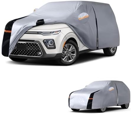Multi-Layer Car Cover Custom Fit for Kia Soul(2009-2026), 100% Waterproof All Weather for Automobiles, Gift with Towel, Heavy Duty Car Covers for Rain Sun UV Protection with Door Zipper