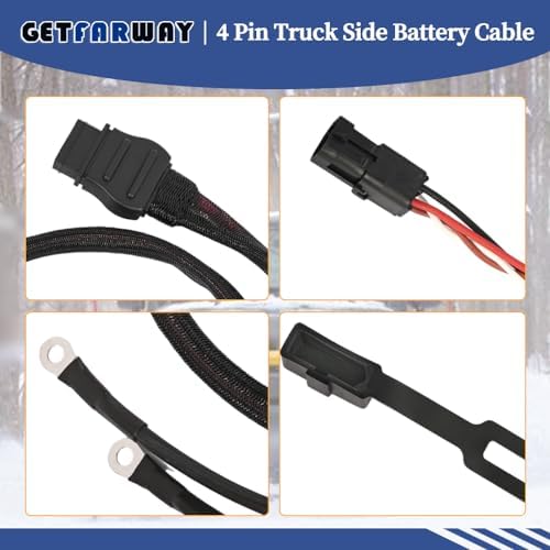 42014 4 Pin Battery Cable Truck Side Compatible with Fisher Western Snowex V-Blade Straight Blade, Expandable Plows