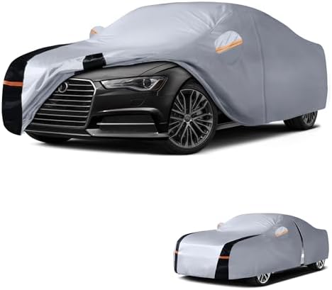 Multi-Layer Car Cover Custom Fit for Audi A6(2004-2026), 100% Waterproof All Weather for Automobiles, Gift with Towel, Heavy Duty Car Covers for Rain Sun UV Protection with Door Zipper