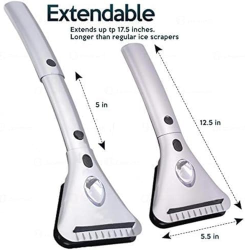 ZONETECH Heated Car Window Ice/Snow Scraper Extendable Auto Windshield Heated Scraper with LED Light,12V Electric Heating, Car Ice & Snow Removal Tool Stocking Stuffer (Silver, 2-Pack)