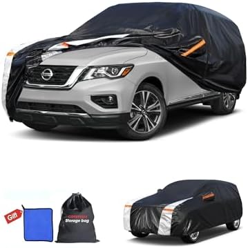 Multi-Layer Car Cover Custom Fit for Nissan Pathfinder(2004-2026), 100% Waterproof All Weather for Automobiles, Gift with Towel, Heavy Duty Car Covers for Rain Sun UV Protection with Door Zipper