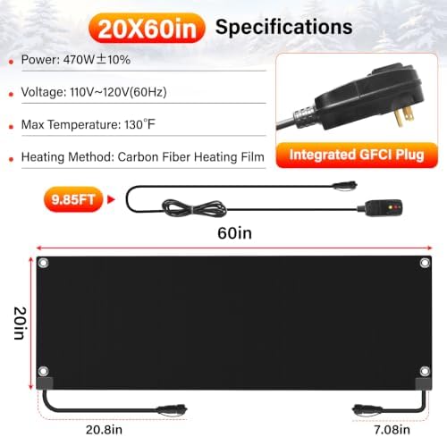 Heated Snow Melting Mat with GFCI,20" x 60" Heated Outdoor Mats for Walkway