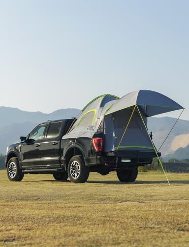 JOYTUTUS Pickup Truck Tent 5.5ft Bed Tent with Removable Awning, Waterproof PU2000mm Double Layer for 2 Person, Portable Truck Bed Tent - Green, Aluminum Pole