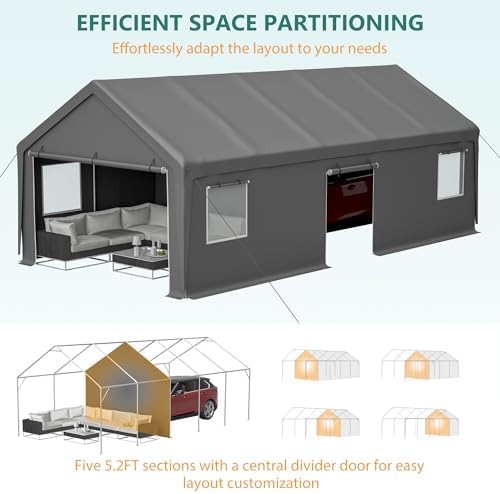 13x26ft Heavy Duty Carport Outdoor Garage Canopy with Weatherproof Shelter