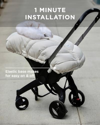 7AM Enfant Car Seat Covers - Cocoon Baby Cover for Boys & Girls, Rain & Snow Repellent, Breathable Windproof, Center Zipper, Universal Fit for Infant Car Seat (0-12M) (White Faux Fur)