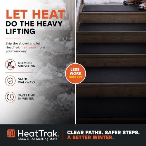 HeatTrak Heated Snow Melting Mats for Stairs - Heated Outdoor Mats - Electric Snow Melting Mats for Winter Snow Removal - Trusted Snow and Ice Melting Mats and No-Slip Stair Heating Mats (10" x 48")
