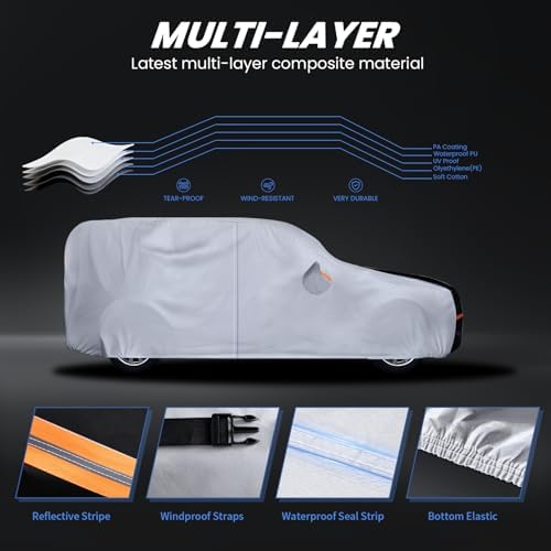 Multi-Layer Car Cover Custom Fit for Jeep Wrangler 2 Door CJ YJ JK JL(1987-2026), 100% Waterproof All Weather for Automobiles, Gift with Towel, Heavy Duty Car Covers for Rain Sun UV Protection.
