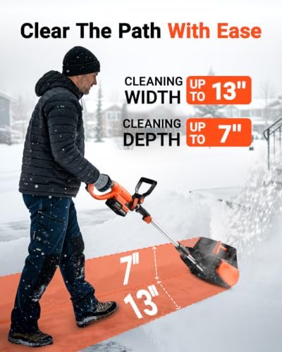 VOLTASK 24V 13-inch Cordless Snow Shovel with Directional Plate, Battery & Quick Charger Included