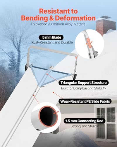 VEVOR Snow Roof Rake, 5.2-30 ft Adjustable Reach, 18.5'' Aluminum Blade, Roof Rakes for Snow Scraper with Wheels & Slide, Roof Snow Removal Tool for House Rooftop Leaves Debris Clearing