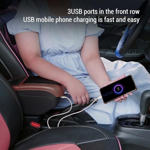 Universal Car Armrest Box with 5 USB ports and 1 Type-C port Double Layer Car Organizers and Storage Car Arm Rest Console Organizer for SUV Truck Car (Brown)