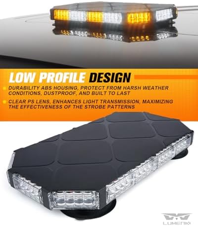 LUMENIX 56 LED Amber White Rooftop Beacon Strobe Light Bar for Trucks