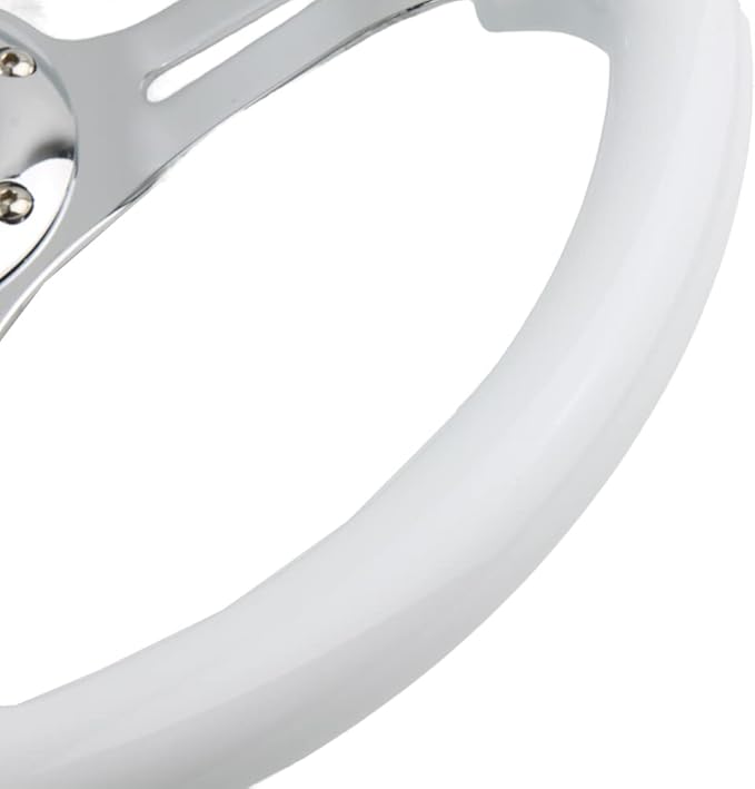 Classic White Car Racing Steering Wheel Chrome Silver Spokes 350mm 13.5" Sports Wood Steering Wheel 6 Bolts Deep Dish With Horn Button