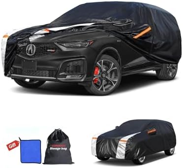 Multi-Layer Car Cover Custom Fit for Acura MDX(2007-2026), 100% Waterproof All Weather for Automobiles, Gift with Towel, Heavy Duty Car Covers for Rain Sun UV Protection with Door Zipper