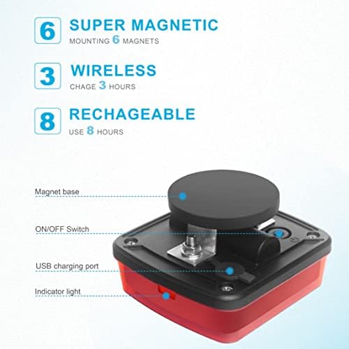 Agrieyes W02 Magnetic Flashing Lights, Wireless Strobe Lights, Red