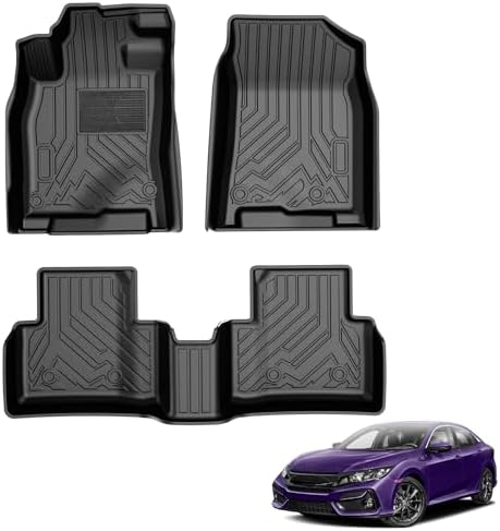 Powerty Floor Mats for 2016-2021 Honda Civic Coupe/Sedan/Type R, 2017-2021 Honda Civic Hatchback All Weather 3D TPE Anti-Slip Car Liners for 1st & 2nd Row Accessories