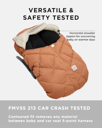 7AM Enfant Car Seat Covers - Cocoon Baby Cover for Boys & Girls, Rain & Snow Repellent, Breathable Windproof, Center Zipper, Universal Fit for Infant Car Seat (0-12M) (Spice Quilted)