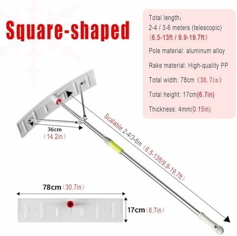 Telescoping Snow Removal Tool with Ice Scraper for Roof and Vehicle Clearing,Square-Shaped-2–4m/6.6-13ft