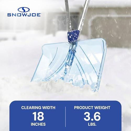 Snow Joe Snow Shovel, Shovelution Strain-Reducing Ice Remover w/ Assist Handle, 18", Blue - Heavy-Duty Blade Tool for Digging and Removing Ice from Driveway, Patio, and Yard, SJ-SHLV02