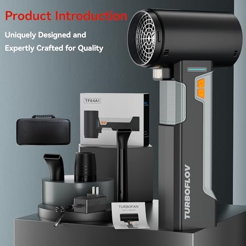 Cordless Car Dryer Air Blower, 1.6KG Turbo Thrust,4-Speed Rechargeable Electric Leaf Blower with LED Light,4000mAh Battery,64mm Turbo Fan&3 Nozzles for Car Drying, Leaves&Snow