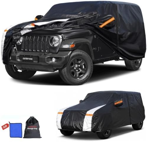 Multi-Layer Car Cover Custom Fit for Jeep wrangler 4 Dr/Unlimited 4 Dr JK JL(1987-2026), 100% Waterproof All Weather for Automobiles, Gift with Towel, Heavy Duty Car Covers for Rain Sun UV Protection.