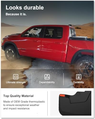 Kiwi Master No Drill Mud Flaps for 2019-2024 Dodge Ram 1500 with Fender