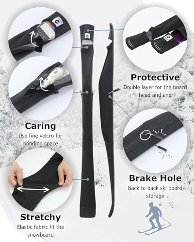 MONS Snow Skis Protection Fabric Soft Sleeve Cover Wide Open Easy Pack