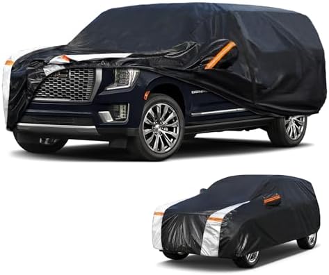 Large SUV Car Cover for GMC Yukon XL 100% Waterproof All Weather, Heavy Duty Outdoor Full Exterior Covers Rain Sun Wind UV Protection.