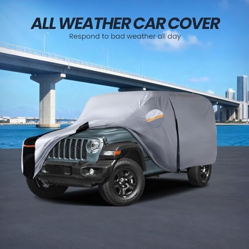 Multi-Layer Car Cover Custom Fit for Jeep wrangler 4 Dr/Unlimited 4 Dr JK JL(1987-2026), 100% Waterproof All Weather for Automobiles, Gift with Towel, Heavy Duty Car Covers for Rain Sun UV Protection.