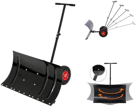 29" Metal Snow Shovel with Wheels, Ergonomic Handle for Snow Removable