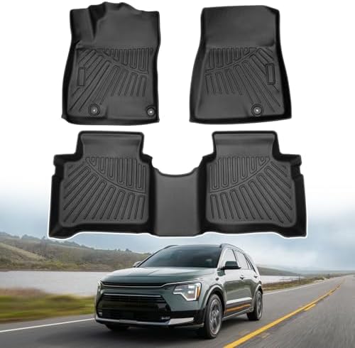 Powerty Floor Mats for 2023-2025 2026 Kia NIRO & Hybrid & HEV (NOT for EV & PHEV) All Weather 3D TPE Anti-Slip Car Liners for 1st & 2nd Row Accessories
