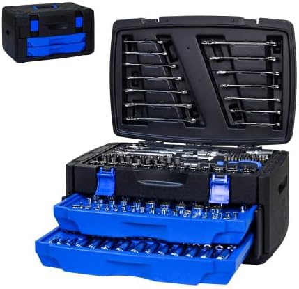 266-Piece Mechanics Tool Set, Heavy Duty Auto Repair Tool Kit with Drawers Storage Box, Carbon Steel Socket Wrench Set for Car Maintenance and Home DIY, Black&Blue