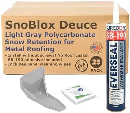 Deuce Snow Guards for Metal Steel Corrugated Roof (25 Pieces with Adhesive) (Light Gray)