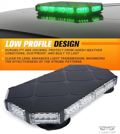 LUMENIX 56 LED Green Rooftop Beacon Strobe Light Bar for Trucks