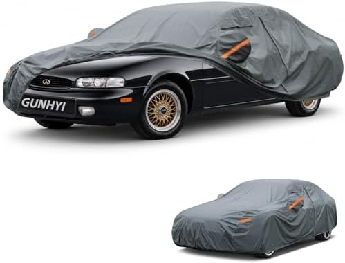 GUNHYI Premium Car Cover Custom Fit Infiniti J30, 16 Layers Heavy Duty Car Cover Waterproof All Weather with Zipper Door for Sun Rain Snow Dust Uv Protection